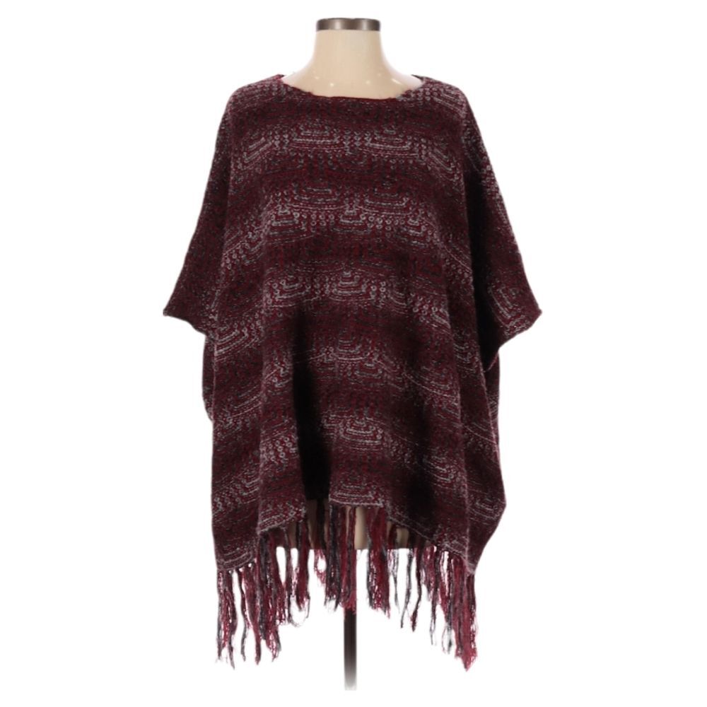 Anthro Mystree Poncho Sweater Size S/M Frayed Hem Chunky Knit Boho Hippie